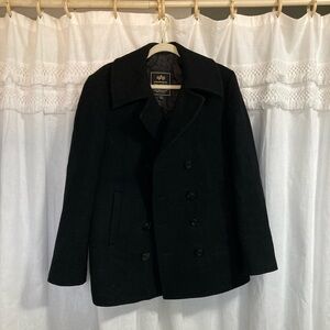 Alpha Industries Black Wool Blend Peacoat Double Breasted Military Men's Size M